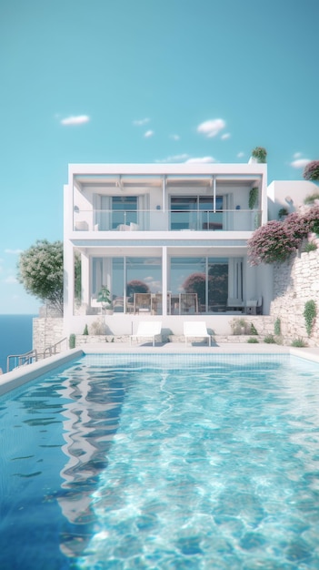 Villa de luxo com piscina infinita Inteligência Artificial Gerativa