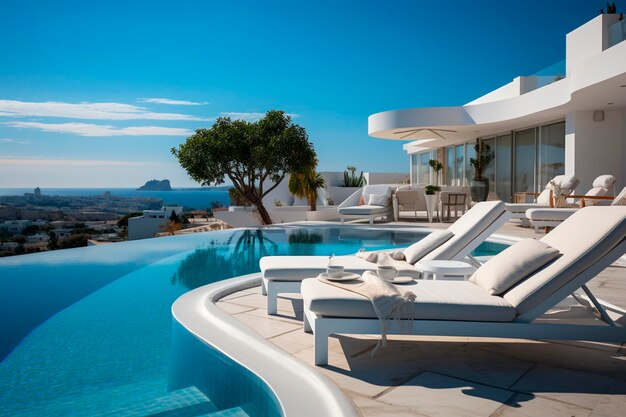 Villa de luxo moderna com piscina e palmeiras
