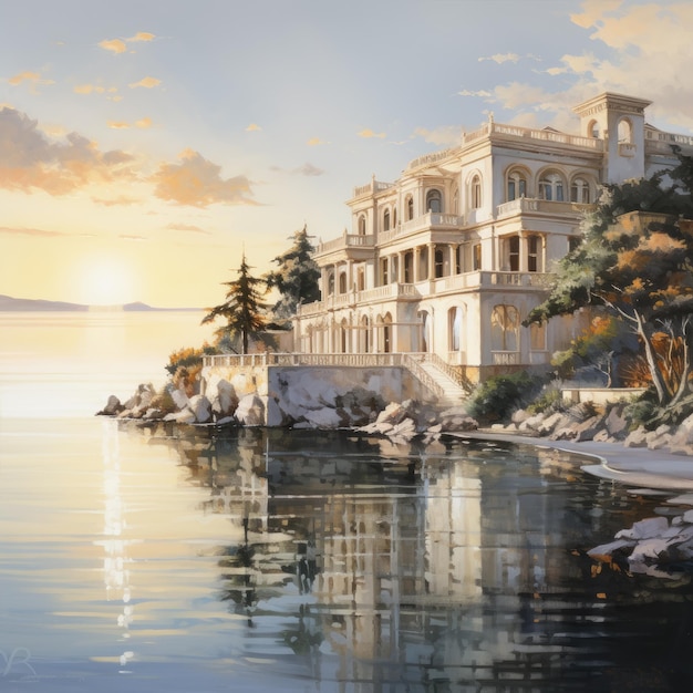 Villa Golden Hour Glamour con vista al mar bañada en plata y oro claros