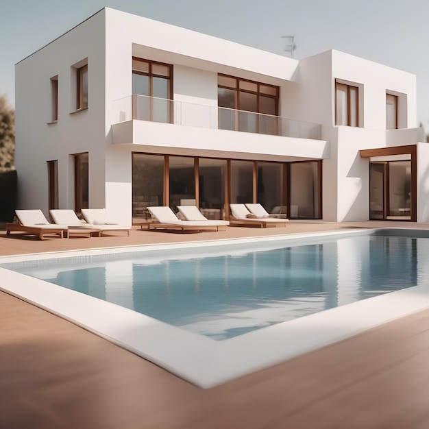 Una villa de lujo en 3D de estilo mediterráneo moderno