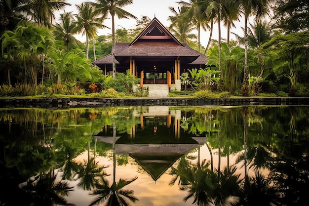 Villa de lujo balinesa tailandesa con piscina infinita Un jardín tropical en ubud, bali, indonesia