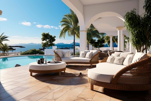 Villa de lujo moderna en una piscina con palmeras
