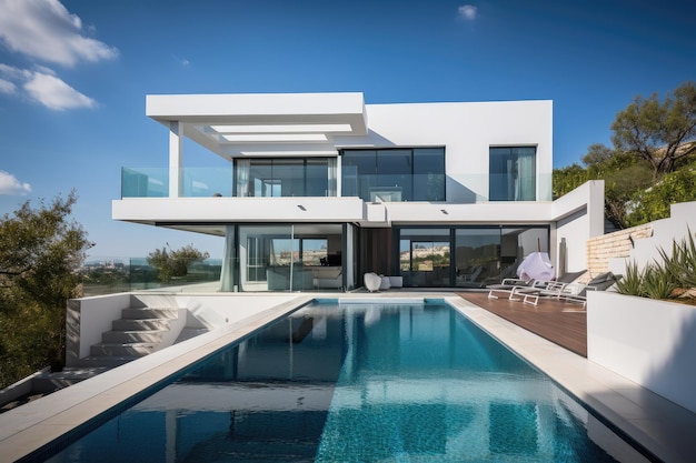 Villa luxuosa e moderna com piscina e deck criado com ai generativo