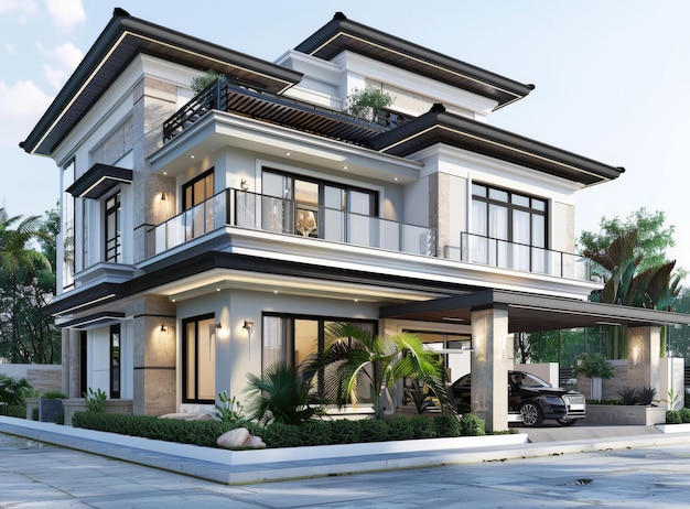 Villa moderna con diseño estético con tres pisos