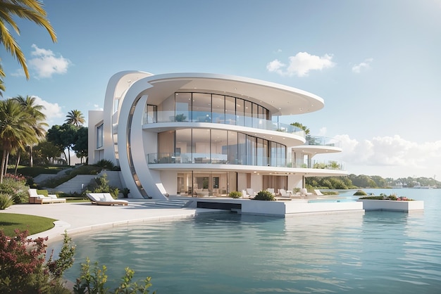 villa de piscina de lujo espectacular diseño contemporáneo arte digital bienes raíces casa casa y propiedad