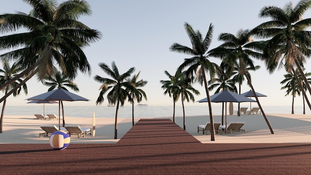 Villa de verano con vista a la playa representación de ilustración 3d