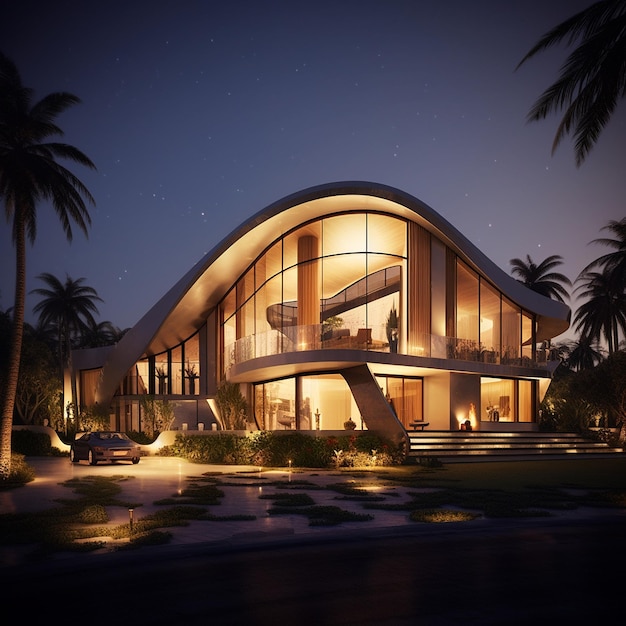 Villas de arquitetura futurista Casa de arquitetura incrível Imagem de casa de arquitetura orgânica AI Generated Art