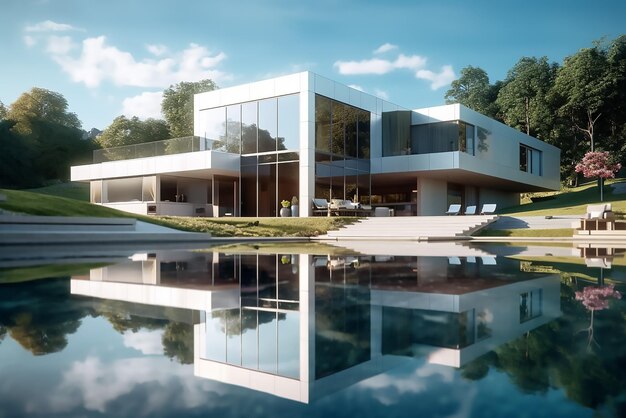 Villas modernas e futuristas no lado da água