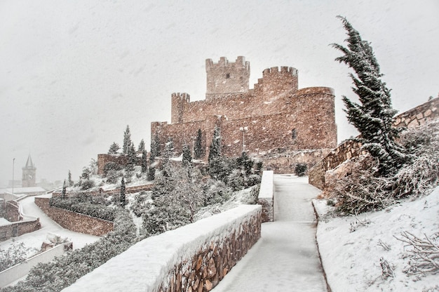 Villena Castle während des Schneesturms vom 11.01.2017