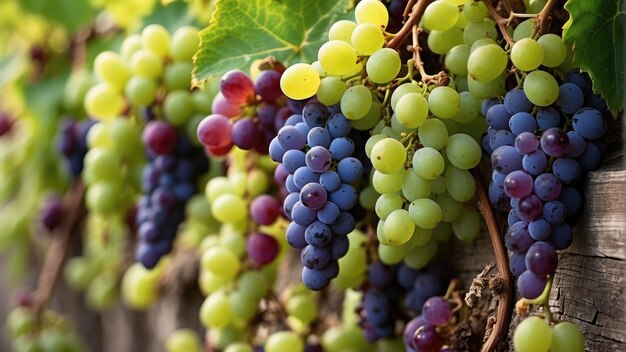 Foto viñas de uvas frescas en el campo de uvas foto