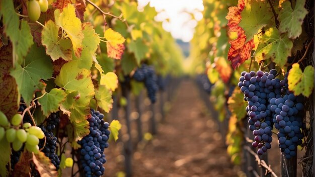 viñas de uvas frescas en el campo de uvas foto