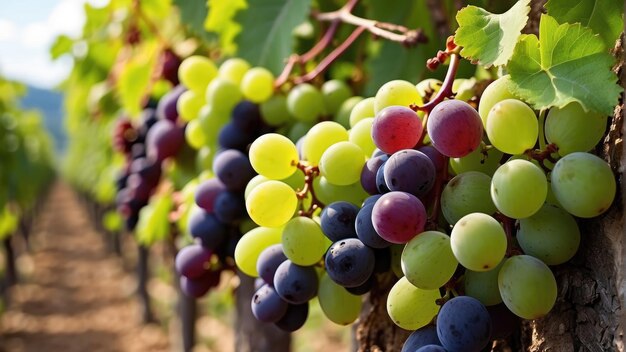 Foto viñas de uvas frescas en el campo de uvas foto