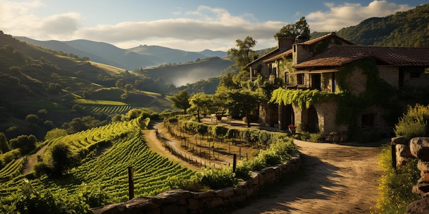 Un viñedo exuberante en el corazón del país del vino