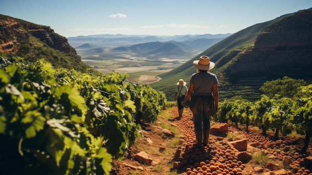 En el viñedo de una familia brasileña con la cosecha de uvas