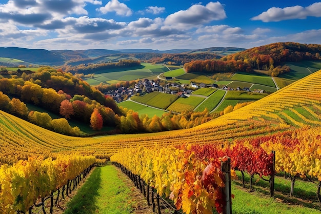 Viñedo de otoño con cosecha de uva