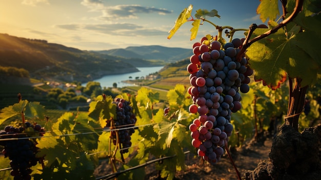 Viñedo durante el otoño Uvas maduras