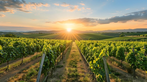 El viñedo de la Toscana con el cielo resplandeciente