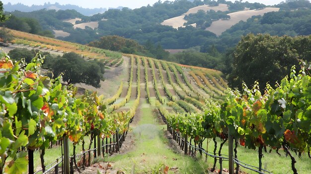 Los viñedos se extienden a través de las colinas de un hermoso paisaje en California, EE.UU.