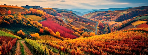 Viñedos de otoño en las montañas Foco selectivo Naturaleza