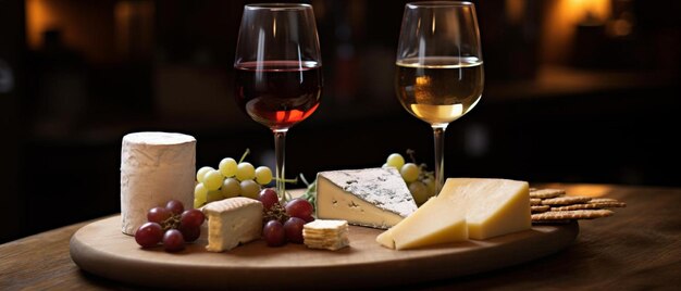 Foto vinho e queijo servidos para uma festa amigável num bar ou restaurante