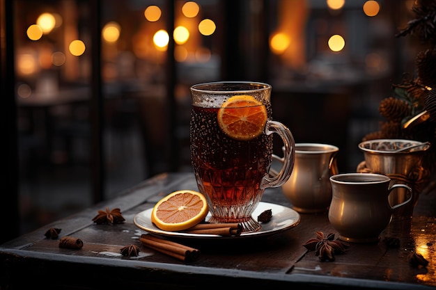 Vinho quente em copo de vidro Bebida quente tradicional para férias de Natal e inverno IA generativa