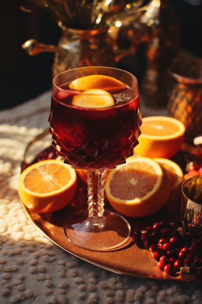 Foto vinho quente festivo na mesa de natal bebida alcoólica quente com espaço para texto