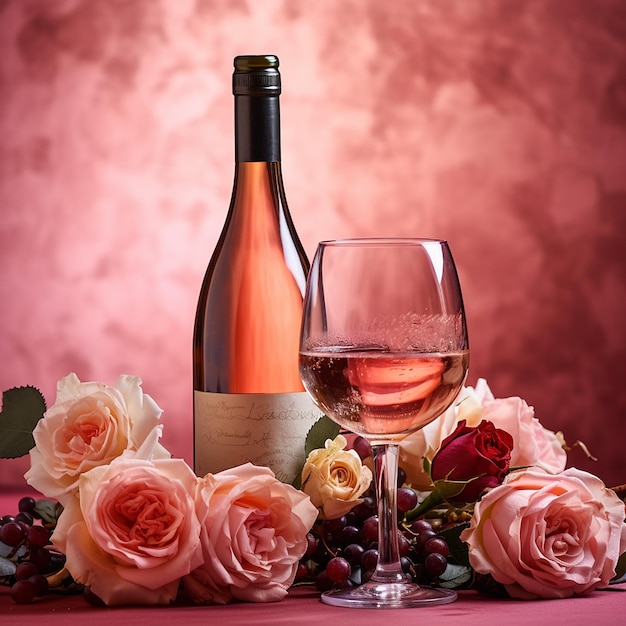 vinho romântico com rosas vermelhas