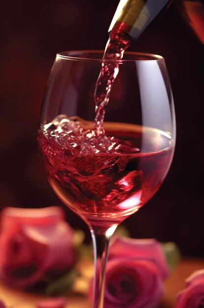Foto vinho tinto 8k ultra detalhado derramado em copo de vinho com retroiluminação generativa ai