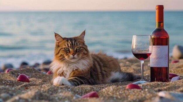 Vinho tinto e um gato à beira-mar são exemplos de IA generativa