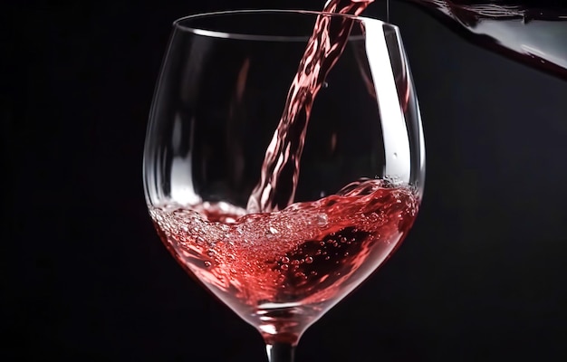 Vinho tinto espirrando de um copo em fundo preto