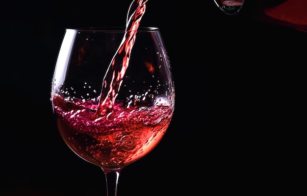 Vinho tinto espirrando de um copo em fundo preto