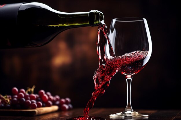 Foto vinho vermelho derramando em um copo de vinho foto