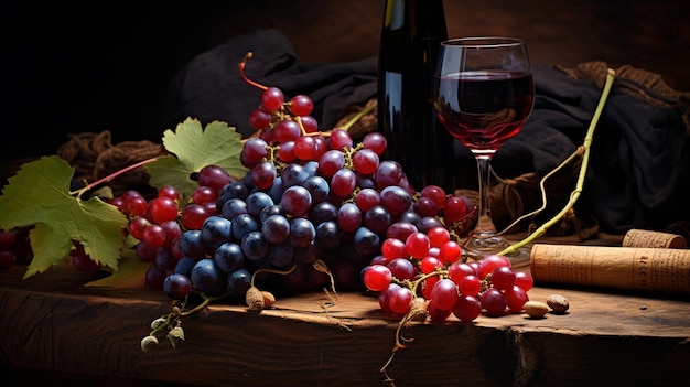 vinho vermelho e uvas na mesa wppden