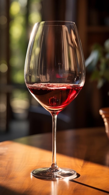 Foto vinho vermelho em copo em mesa de madeira