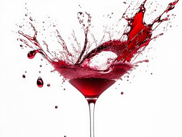 Vinho vermelho salpicando em um copo isolado