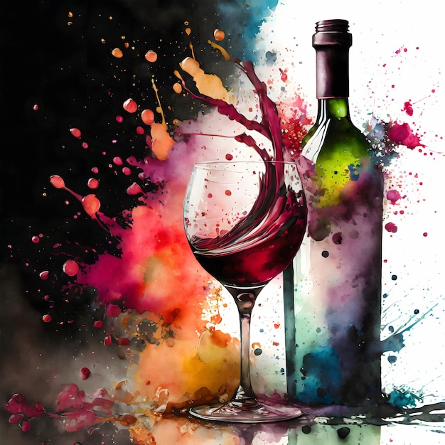 Foto vino y botella de vino animados