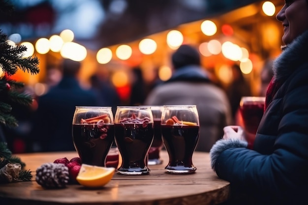 Vino molido con amigos en el mercado navideño