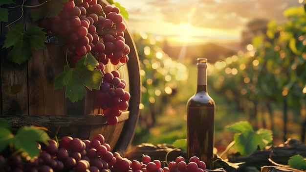 Vino rojo en barril en el viñedo