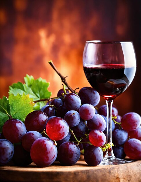 Vino rojo con uvas sobre un fondo oscuro Foco selectivo ai generativo