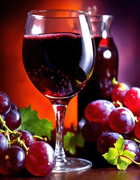 Vino rojo con uvas sobre un fondo oscuro Foco selectivo ai generativo