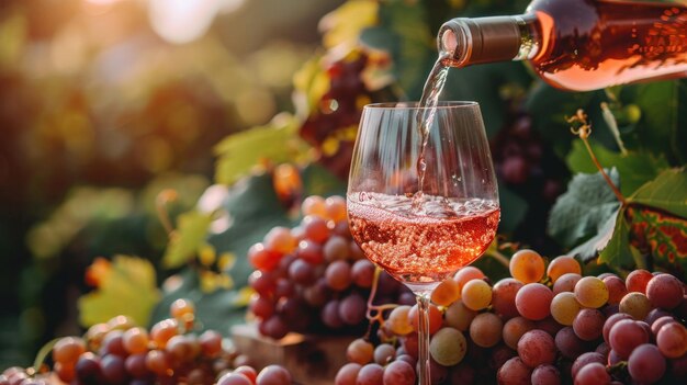 El vino rosa fresco se vierte en un vaso generado por Ai