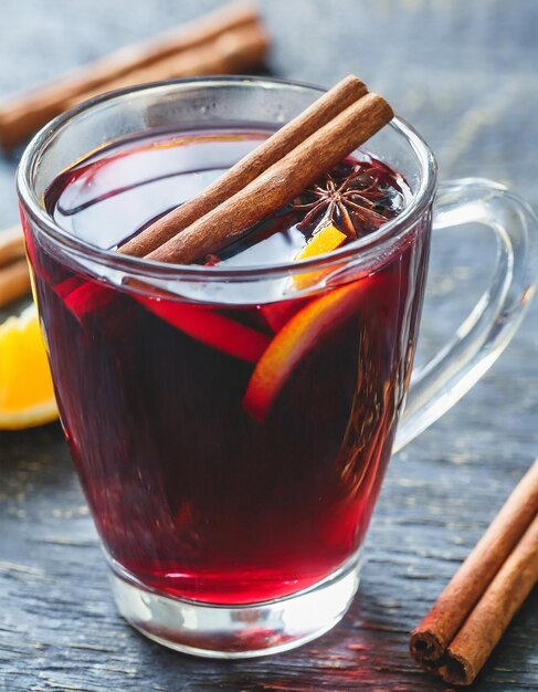 Vino tinto con canela, naranja y especias