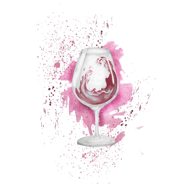 Vino de vino rojo con salpicaduras brillantes Ilustración en acuarela Elemento dibujado a mano