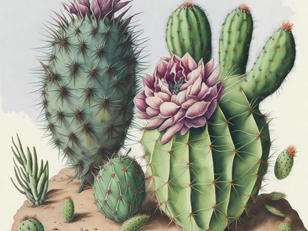 Foto vintage acuarela cactus único realista