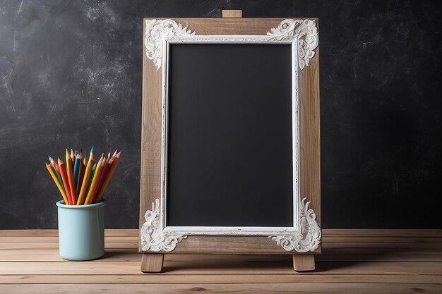 Vintage AFrame Chalkboard Mockup con espacio blanco en blanco para colocar su diseño