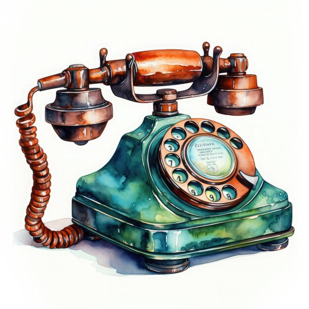 Vintage alte Telefon Aquarell Clipart Generative Ai