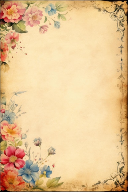 Vintage altes Papier mit Ornamenten und Blumen Generative KI