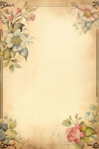 Vintage altes Papier mit Ornamenten und Blumen Generative KI