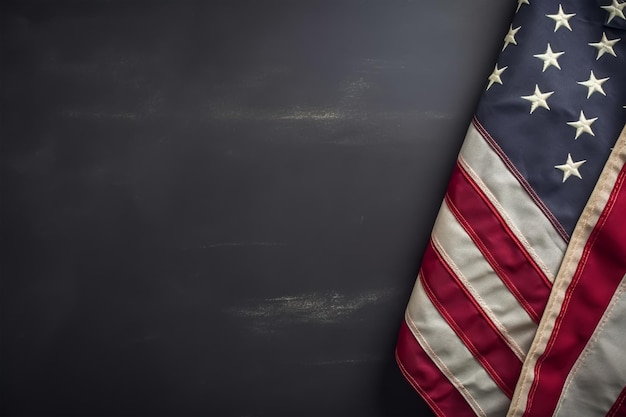 Vintage American Flag bordeando el primer plano de pizarra gris con espacio de copia