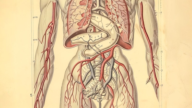 Foto vintage anatomische illustration des menschlichen kreislaufsystems